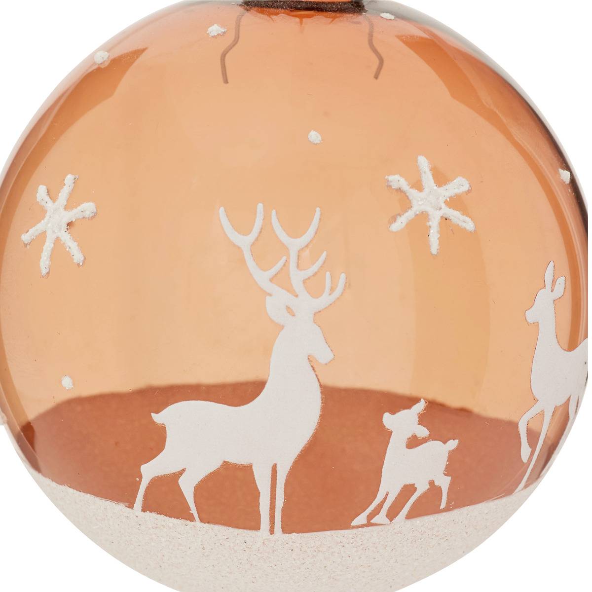 Boule de Noël en verre renne bronze D. 80 mm rose, FEERIC LIGHTS & CHRISTMAS