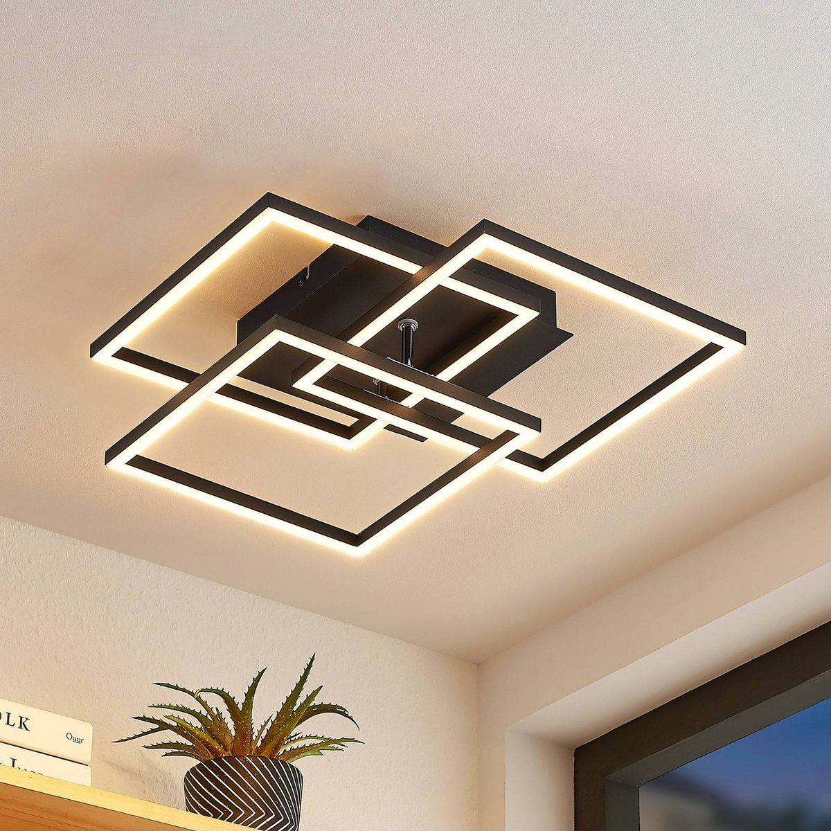 Plafonnier en aluminium moderneLED, Qiana noir satin, LINDBY