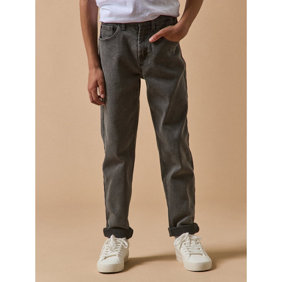 Pantalon relax en denim denim gris fonce, CYRILLUS