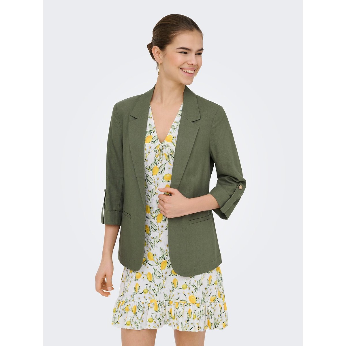 Giacca blazer con maniche a 3/4 verde kaki, ONLY