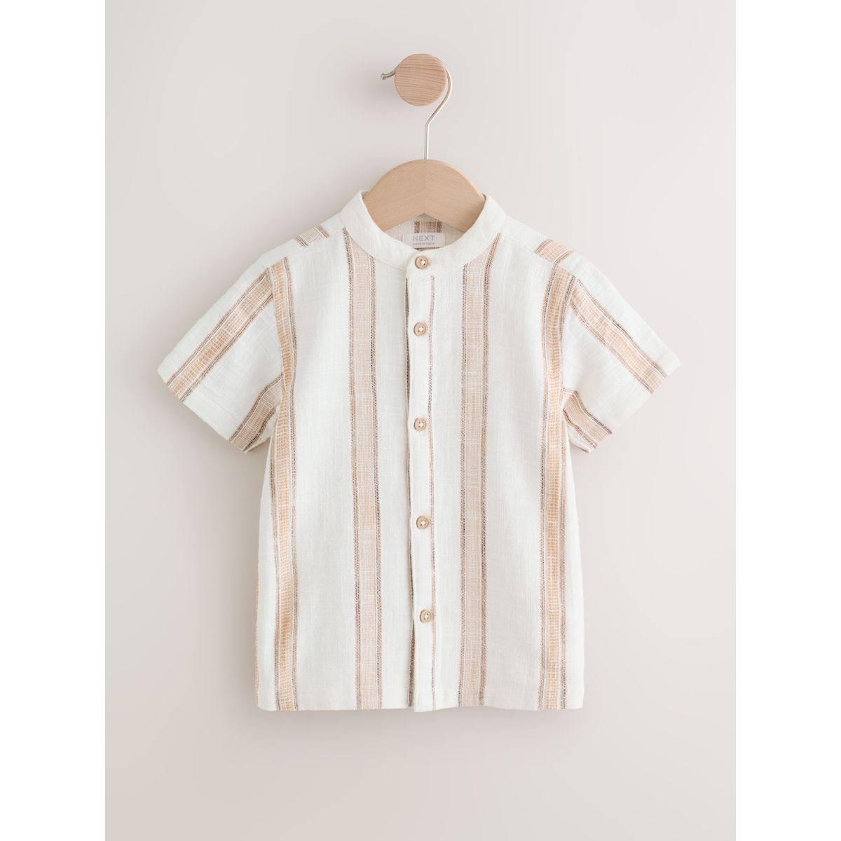 Chemise texturée rayée à manches courtes écru/marron, NEXT