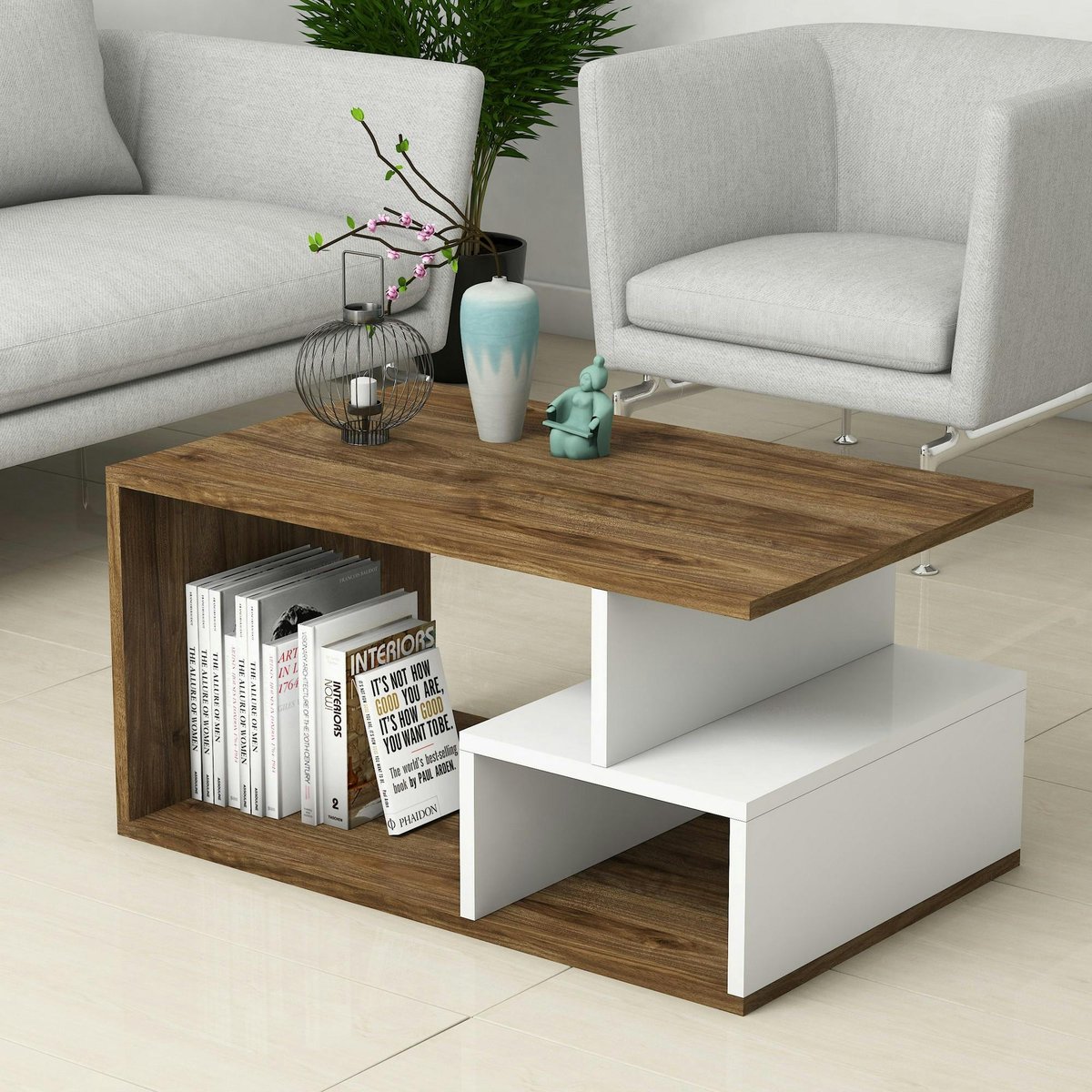 Table basse rangements ouverts MARFA blanc, PIER IMPORT