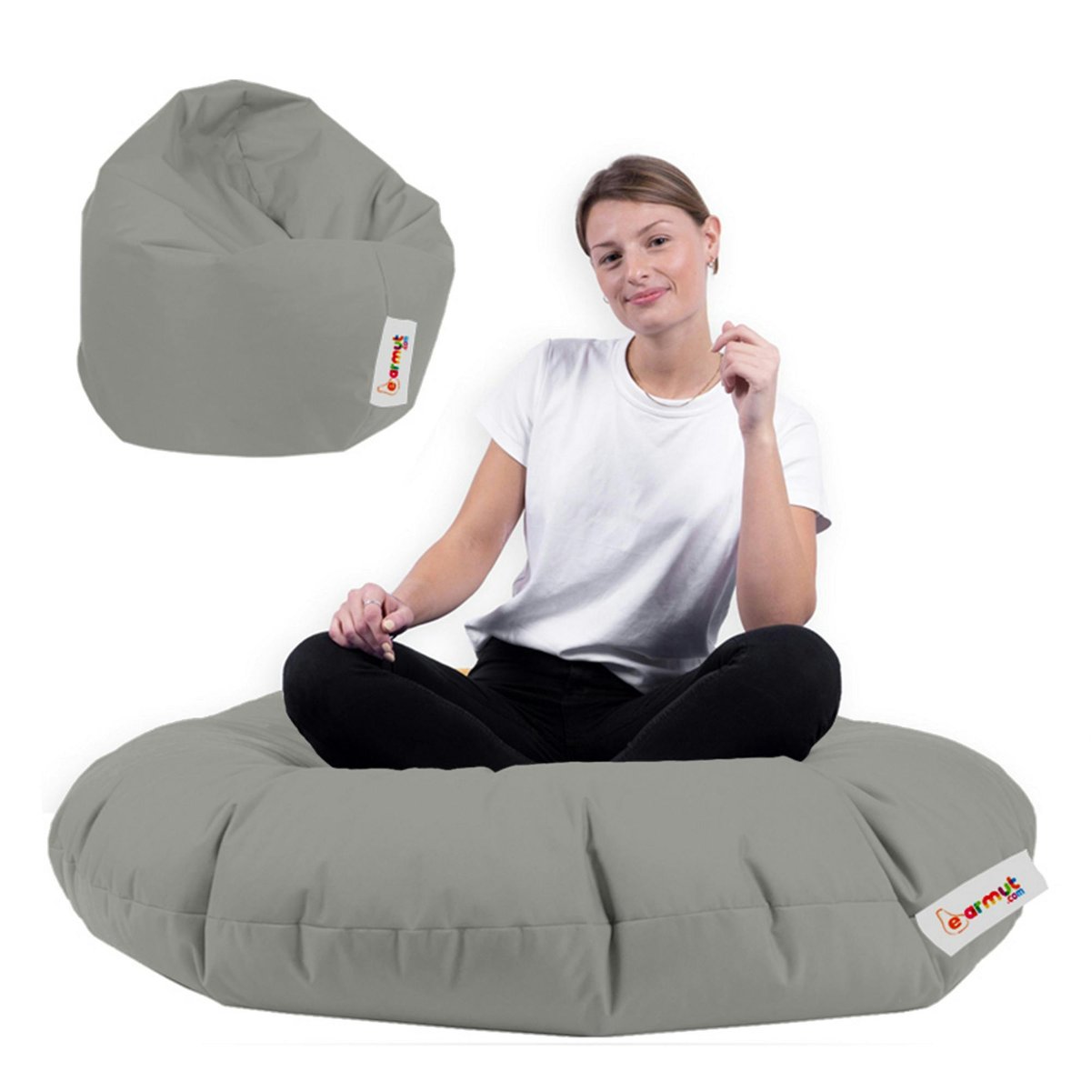 Pouf d'extérieur imperméable en polyester ARTA gris, PIER IMPORT