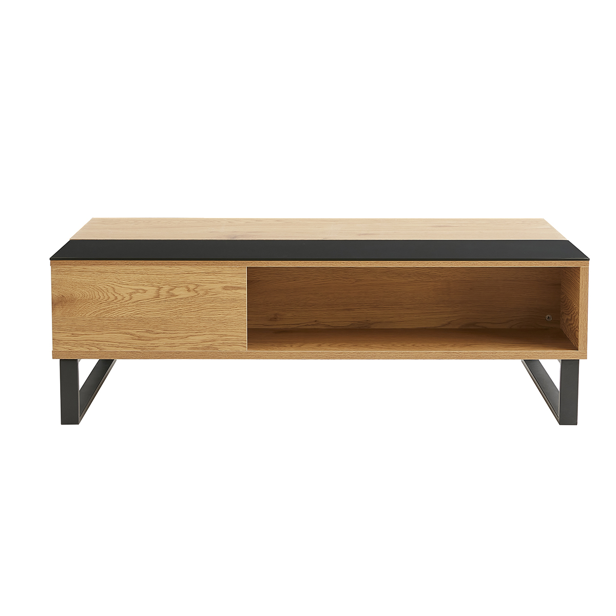 Table basse relevable rectangulaire bois clair et métal noir L110 cm WYNN bois clair / noir, MILIBOO