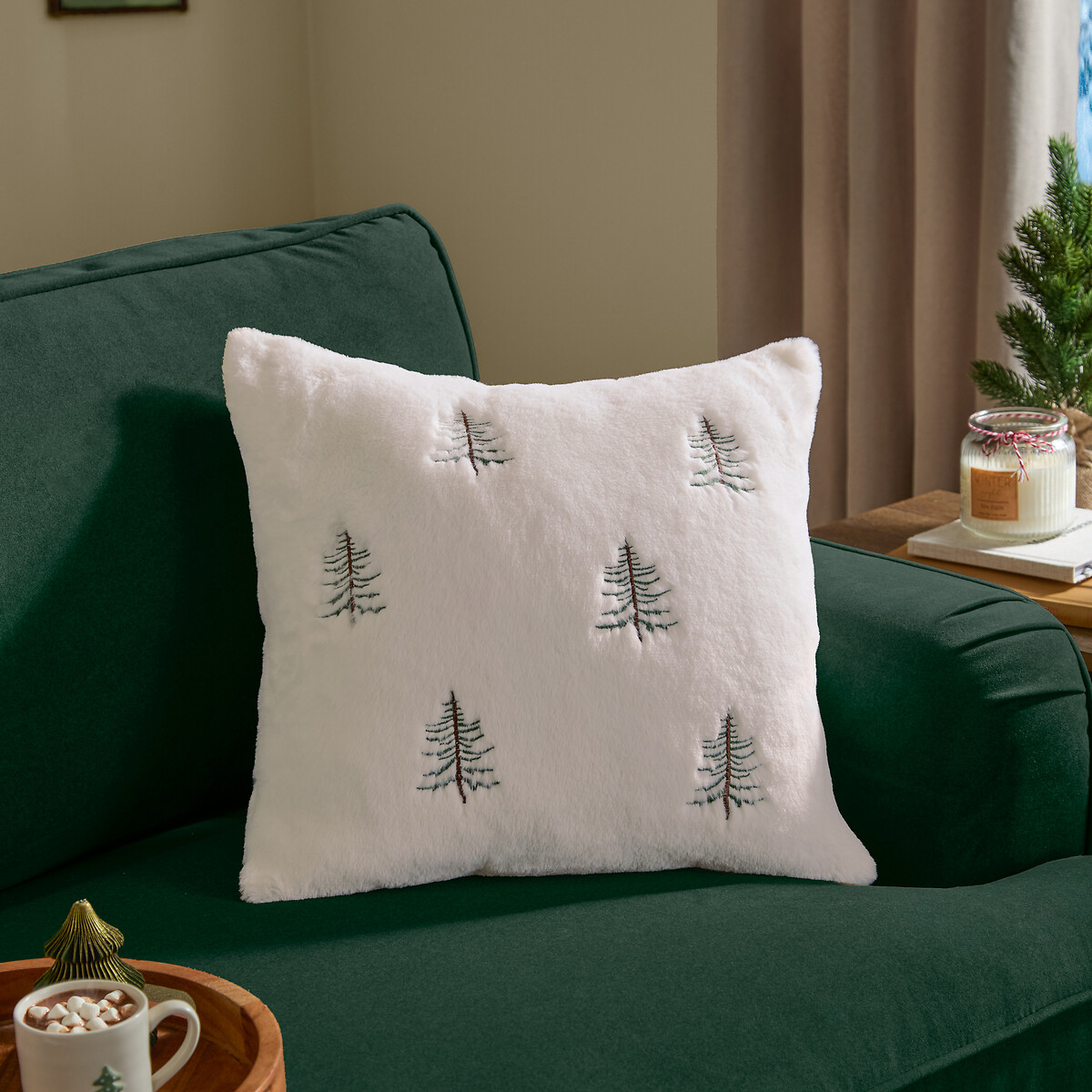 Winter Pines Faux Fur Cushion ecru , FURN.