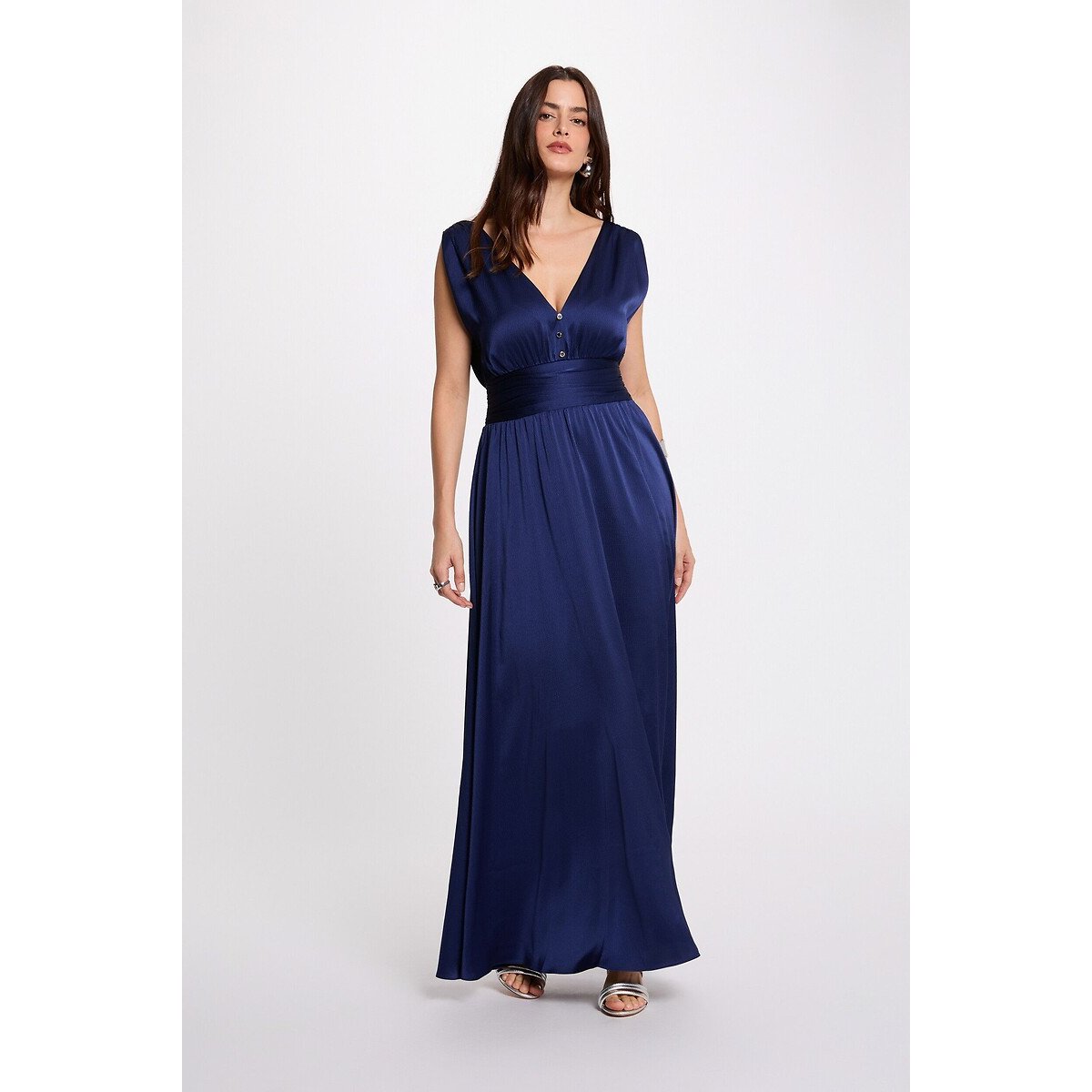 Robe longue fluide bleu marine, MORGAN