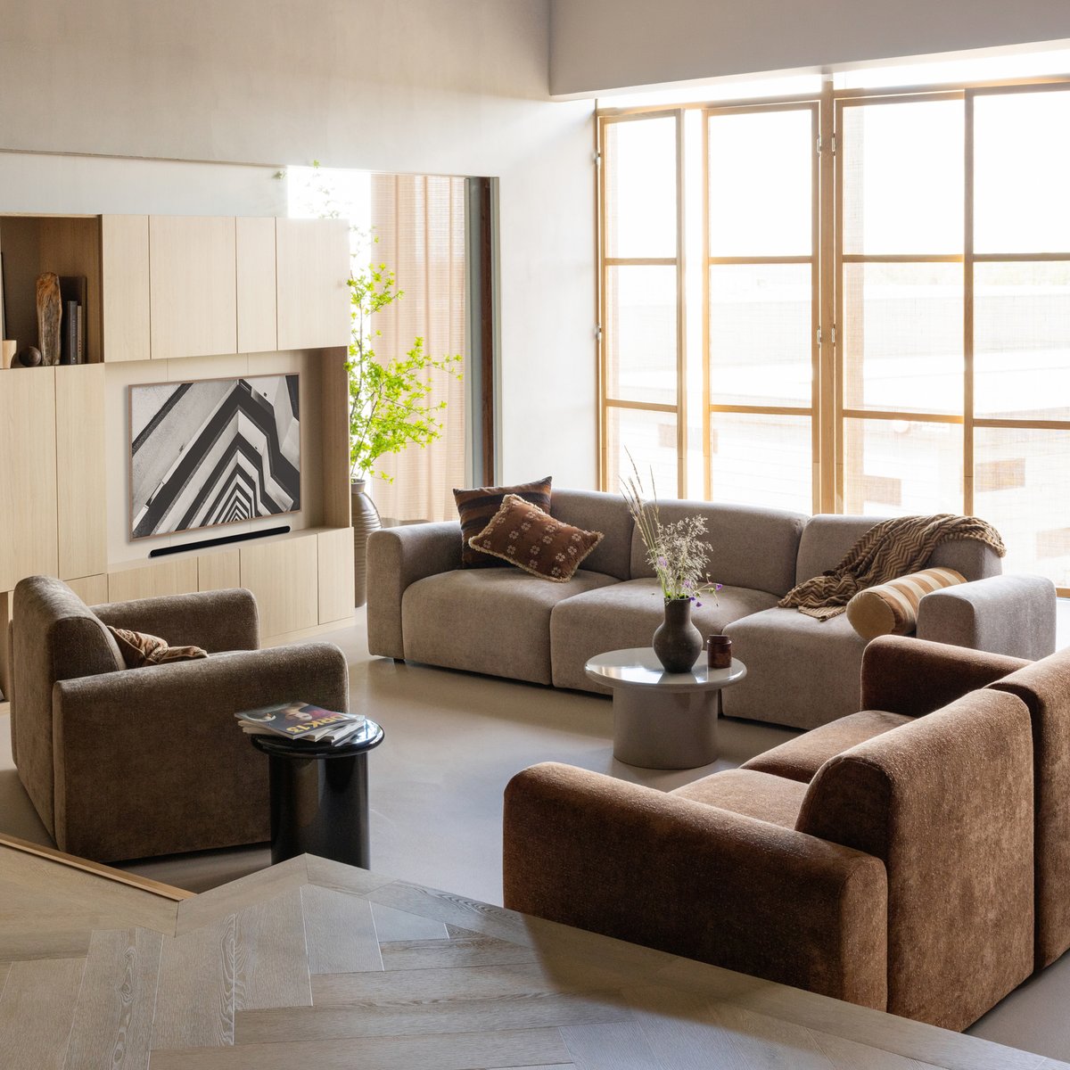 Lot de 4 coussins en coton RELA marron, WOOOD