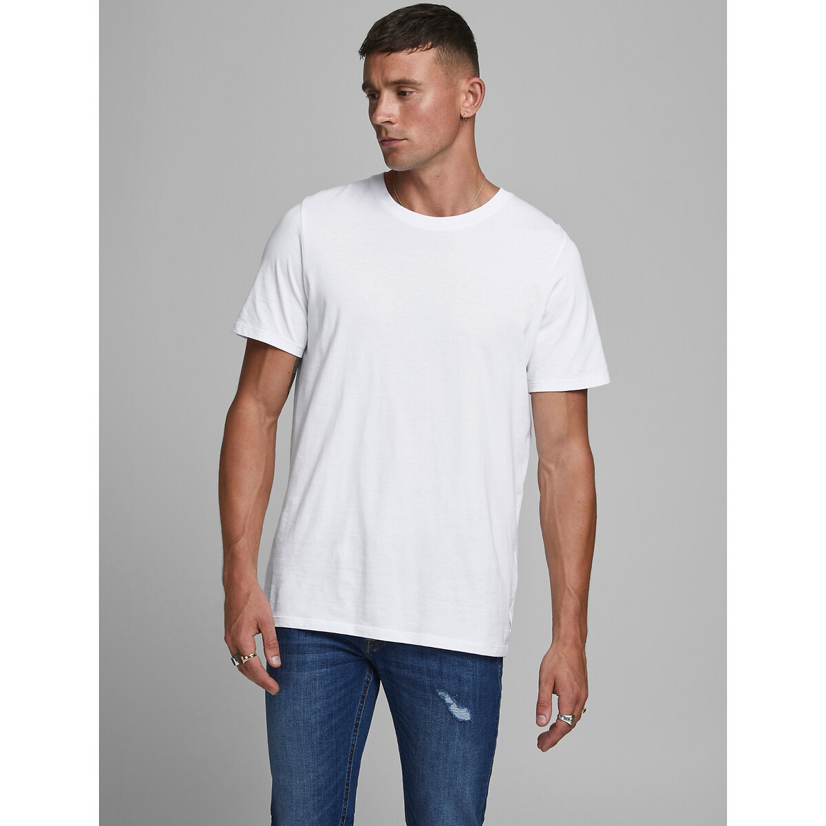 T-shirt girocollo in cotone bio bianco, JACK & JONES