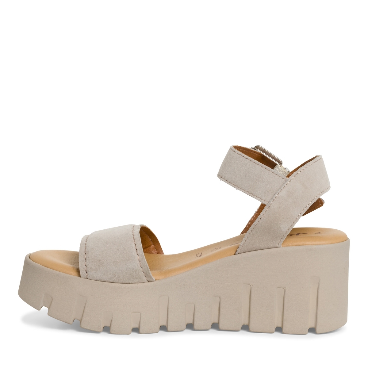Sandale à talon en cuir marron taupe suède, TAMARIS