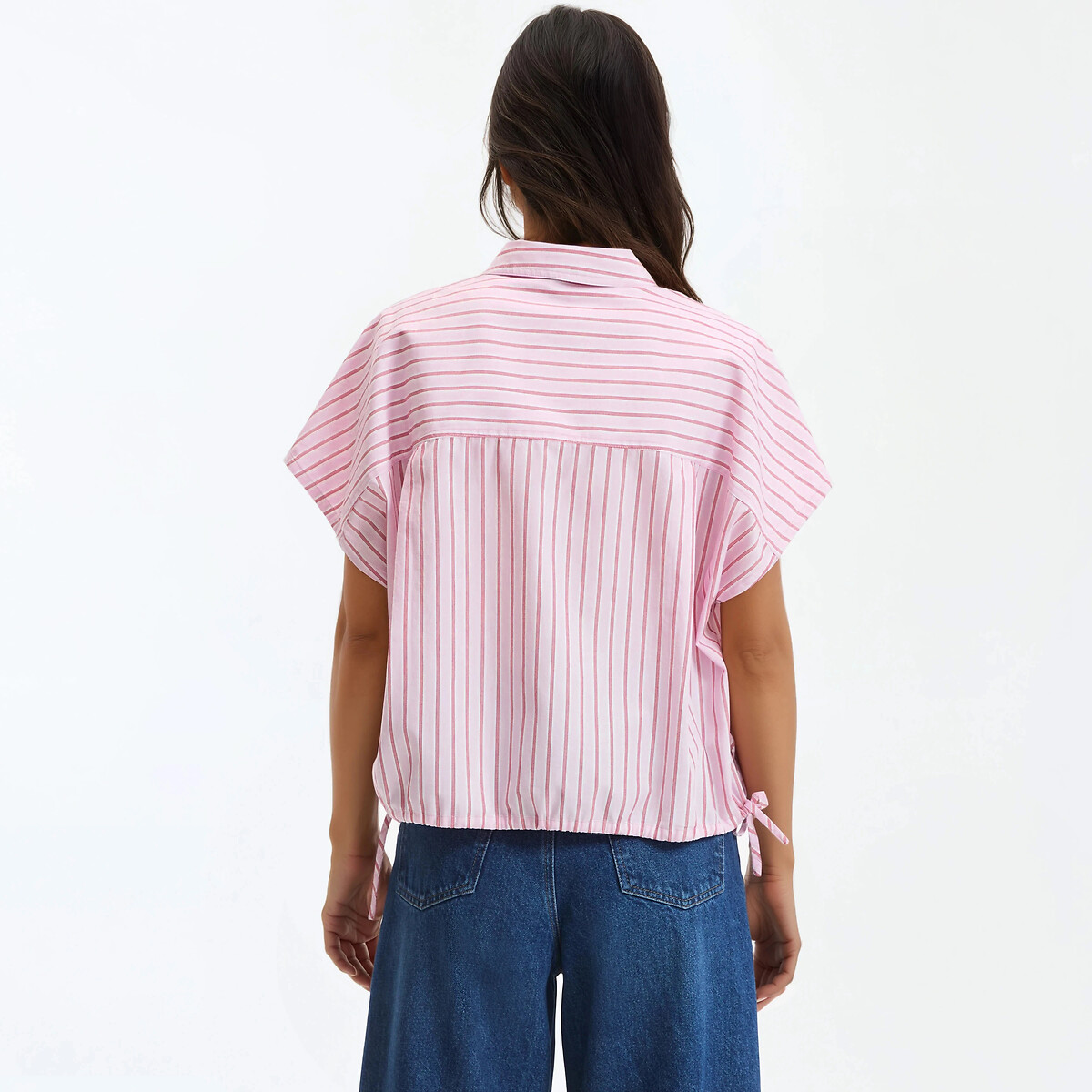 Chemise courte rayée, manches courtes, en coton rose rayé, LA REDOUTE COLLECTIONS