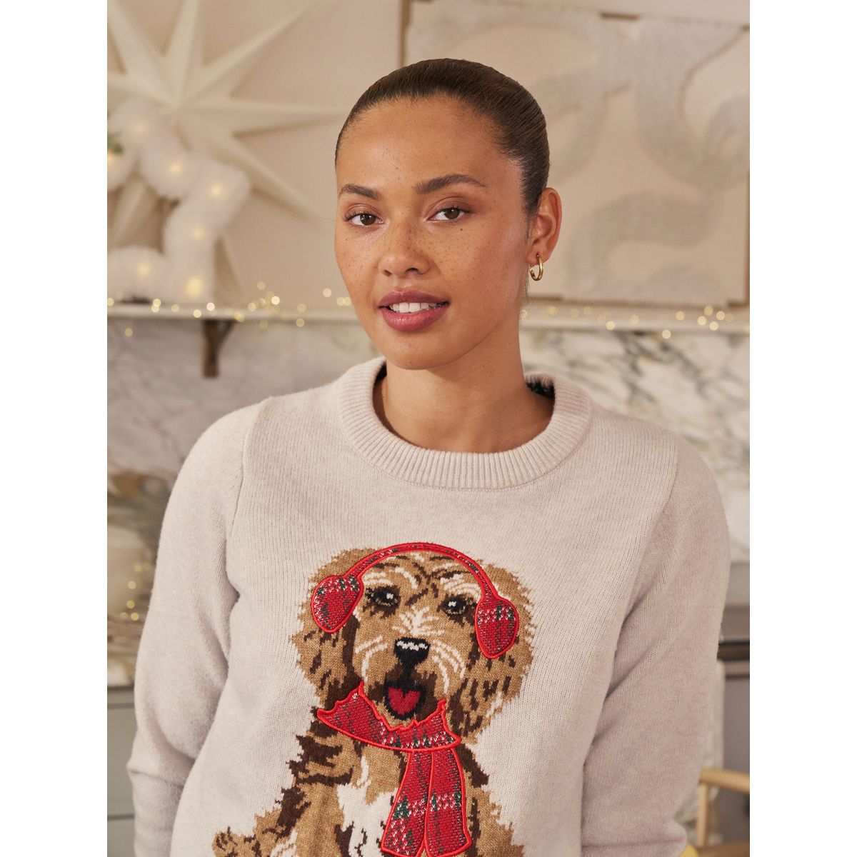 Pull motif chien tartan crème, NEXT