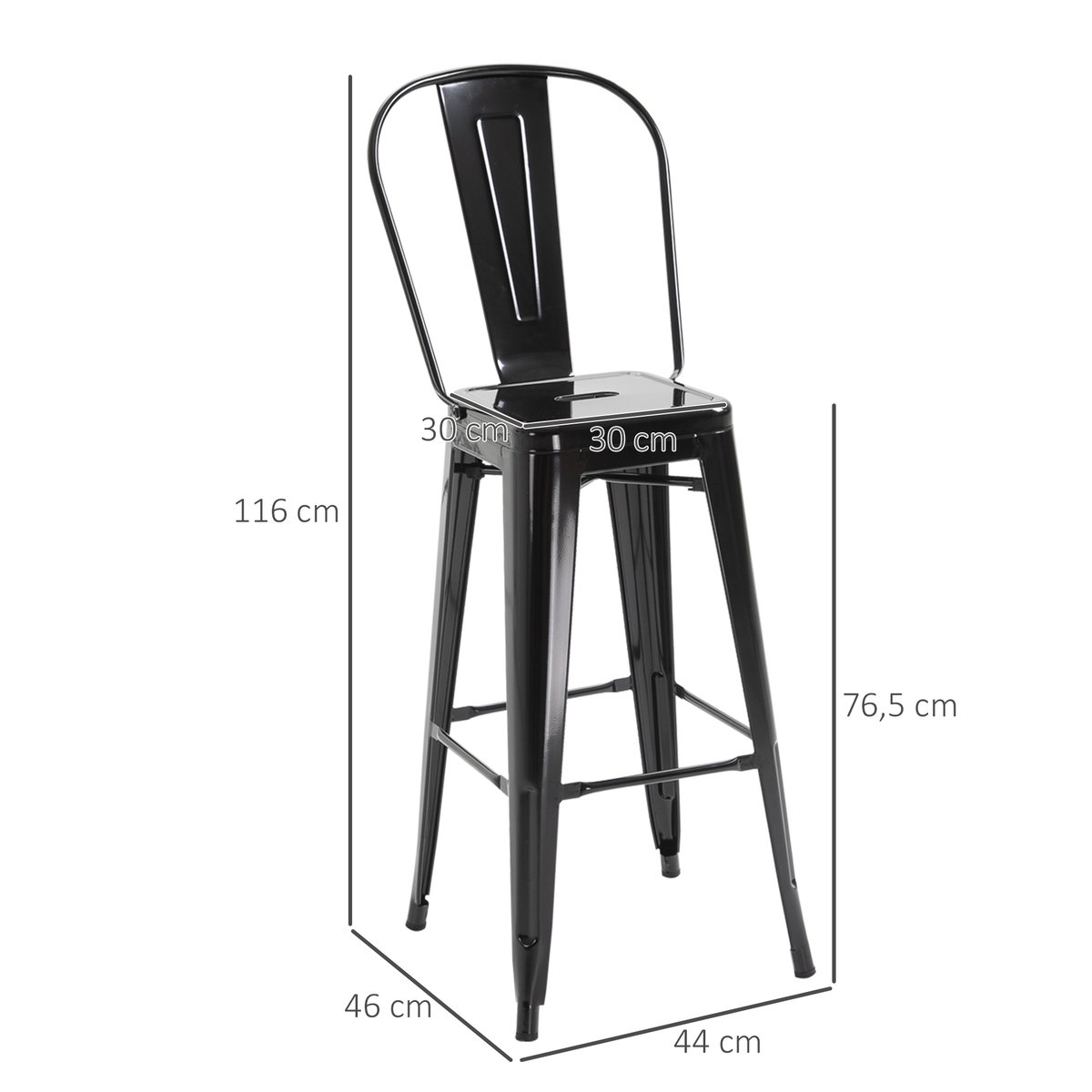 Tabouret de bar Métal Noir noir, HOMCOM