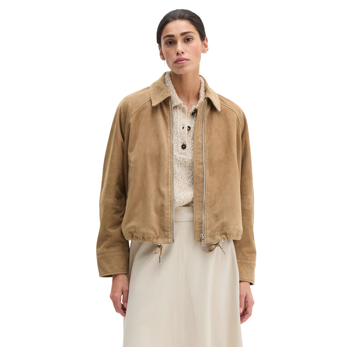 Veste en cuir relaxed en cuir de chèvre velours doux marron, MARC O'POLO