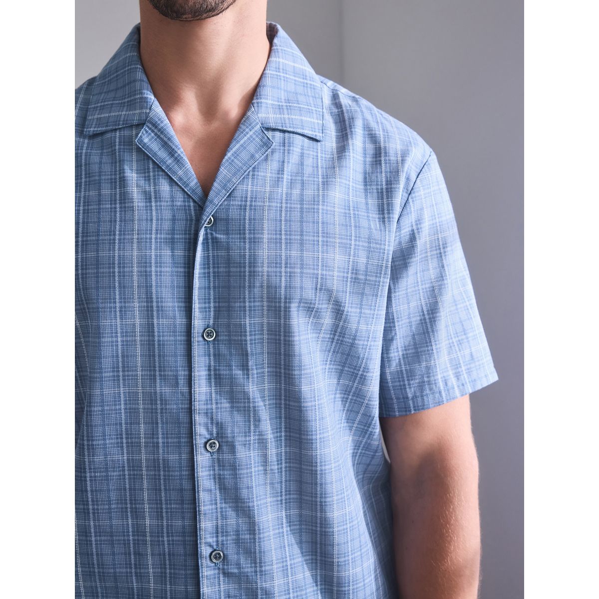 Pyjama boutonné à carreaux et manches courtes bleu, NEXT