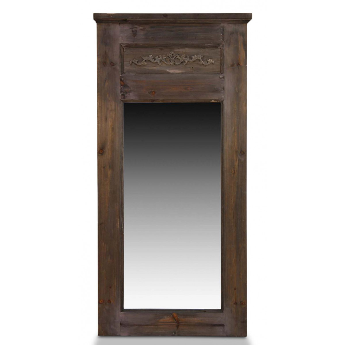 Grand miroir ancien rectangulaire vertical marron, DECORATION D’AUTREFOIS