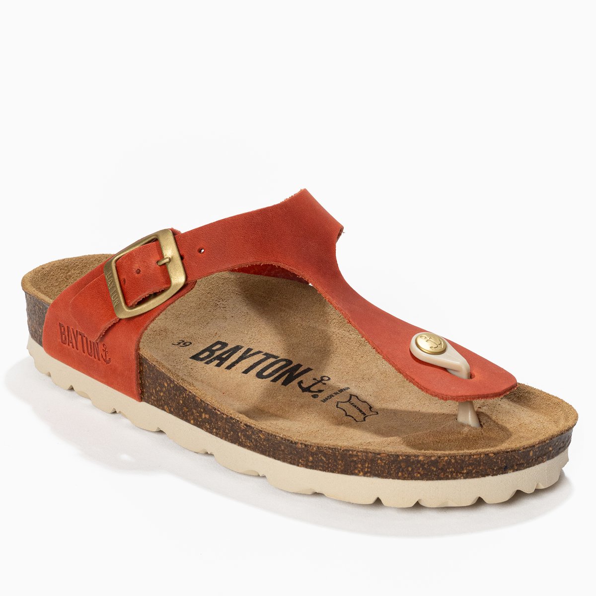 Tongs en cuir MERCURE orange, BAYTON