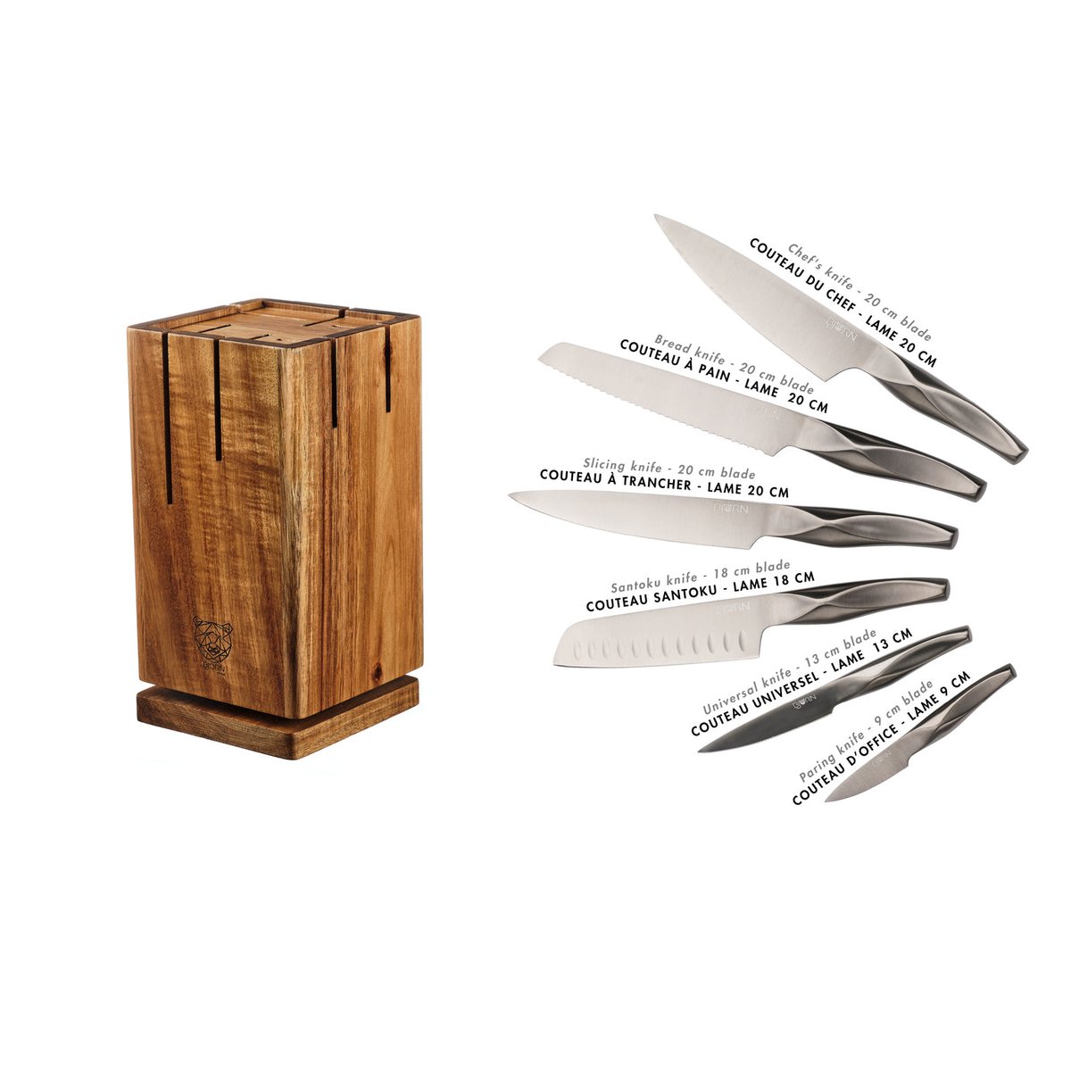 Lot de 7 couteaux de cuisine en inox, NUDE gris métal, BJORN