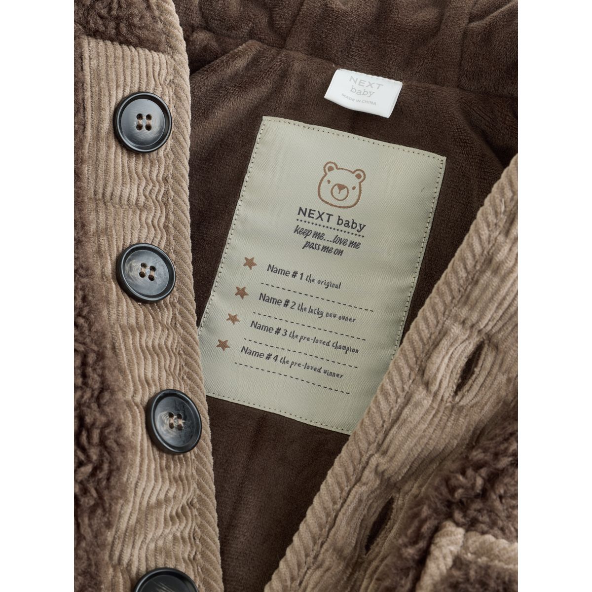 Veste bébé à capuche en peau lainée marron chocolat, NEXT