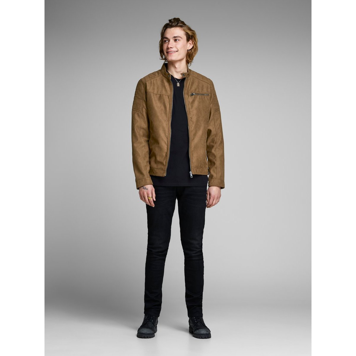 Blouson biker Jcorocky cognac, JACK & JONES