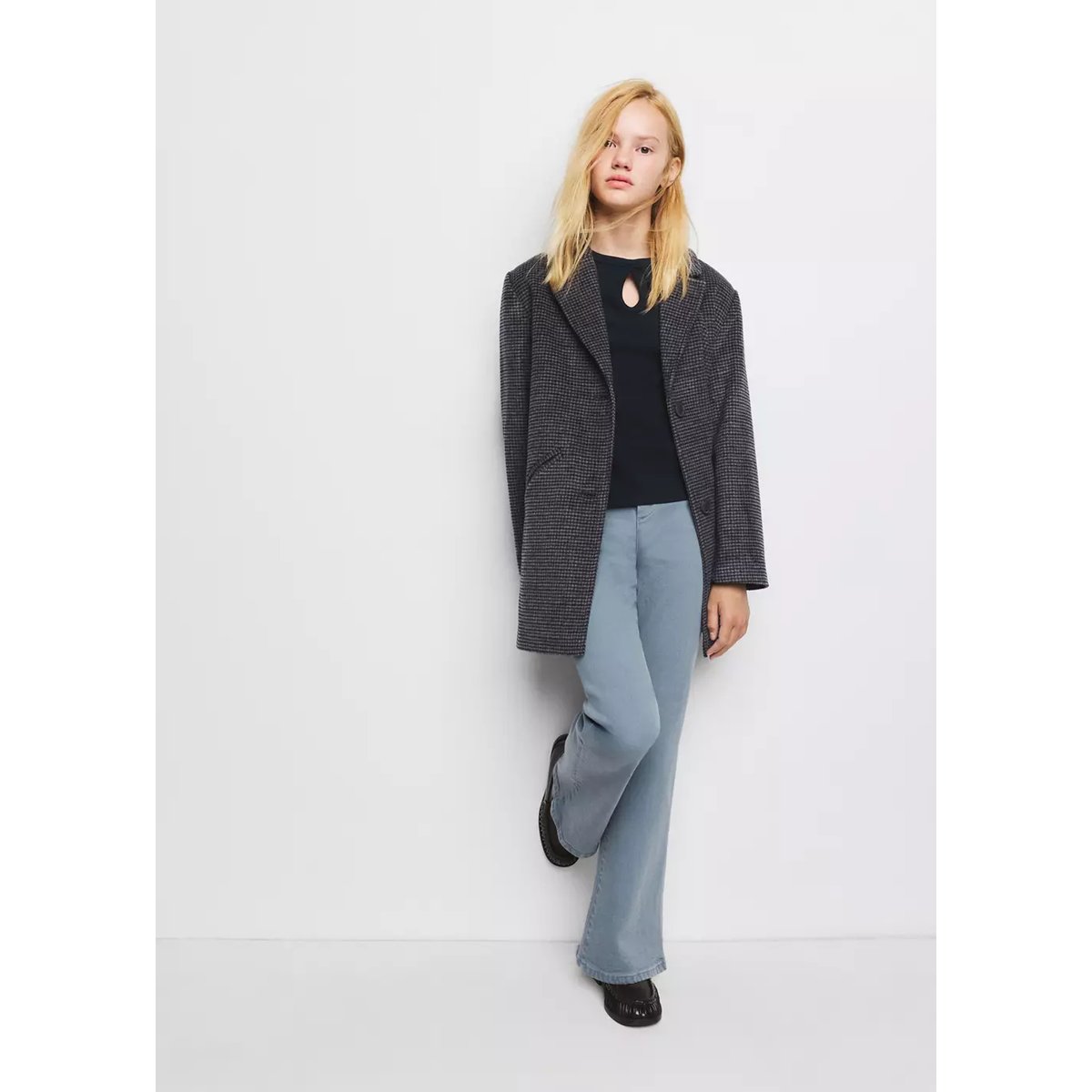 Manteau long pied-de-poule chocolat, MANGO KIDS
