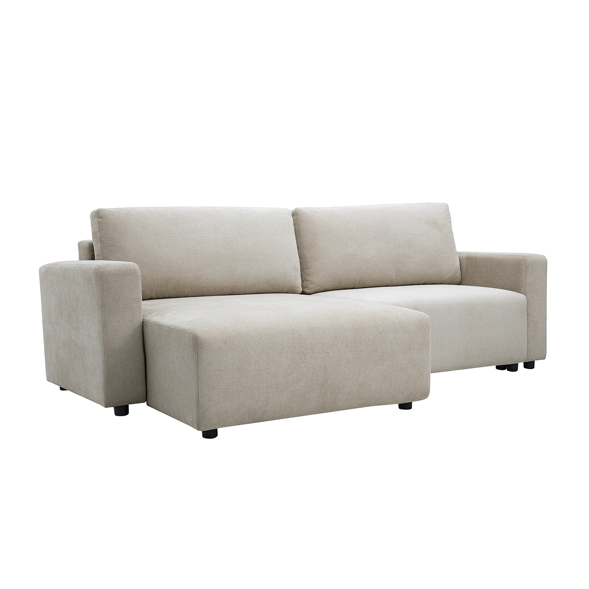 Canapé d'angle convertible réversible avec coffre 3-4 places en tissu chenille beige NESTO beige, MILIBOO
