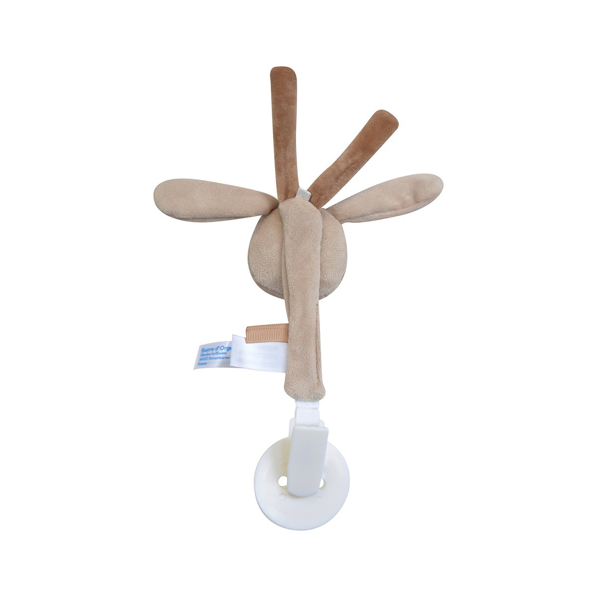 Attache tetine lapin velours doux beige beige, SUCRE D'ORGE