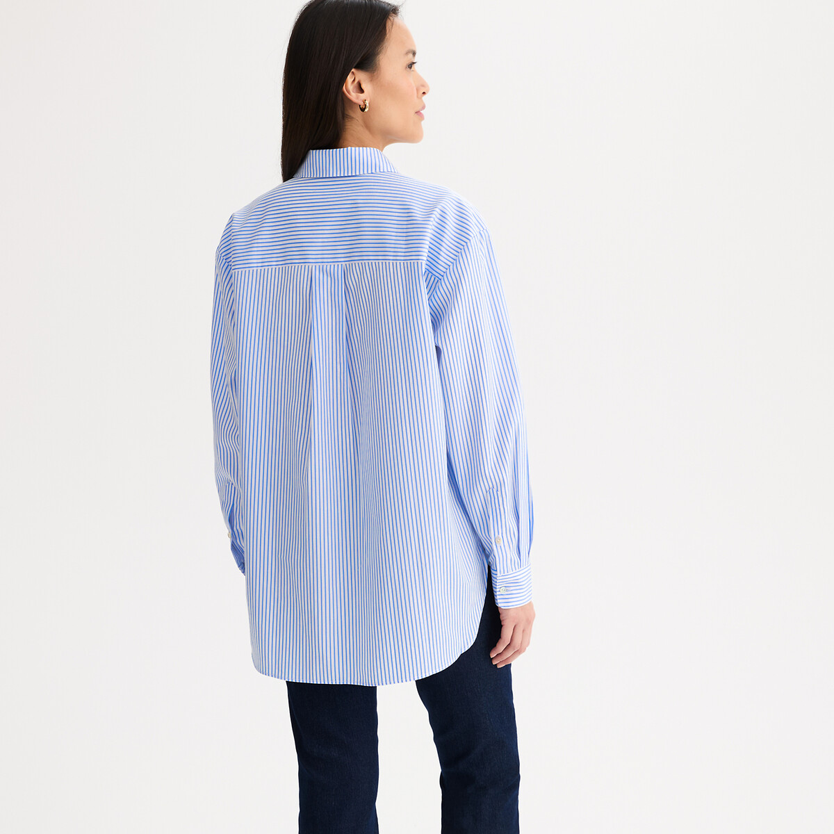 Chemise tunique rayée manches longues en coton rayé, ANNE WEYBURN