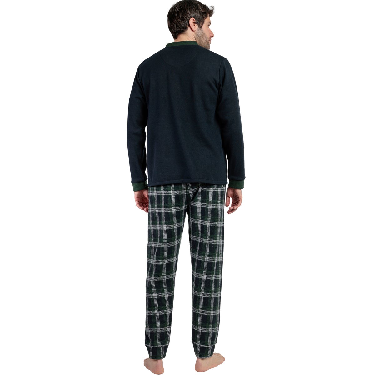 Pyjama pantalon chemise manches longues Smeraldo bleu marine, ADMAS