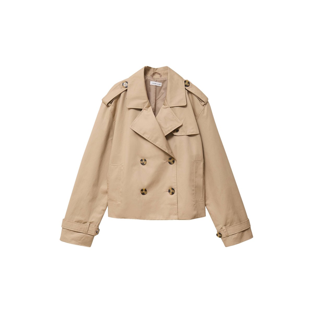 Trench droit court col tailleur sable, CACHE CACHE