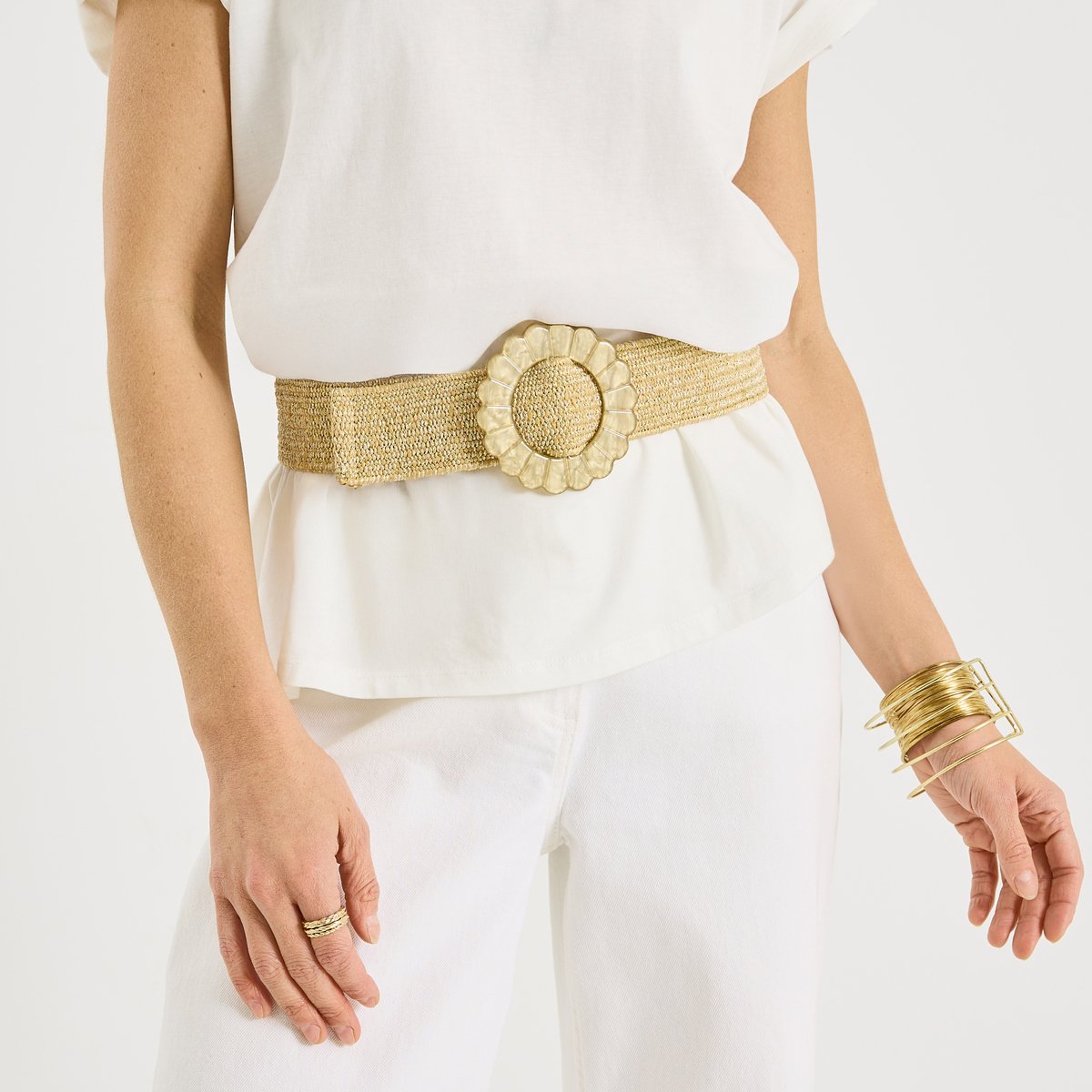 Ceinture large boucle fleur beige, GRAIN DE MALICE
