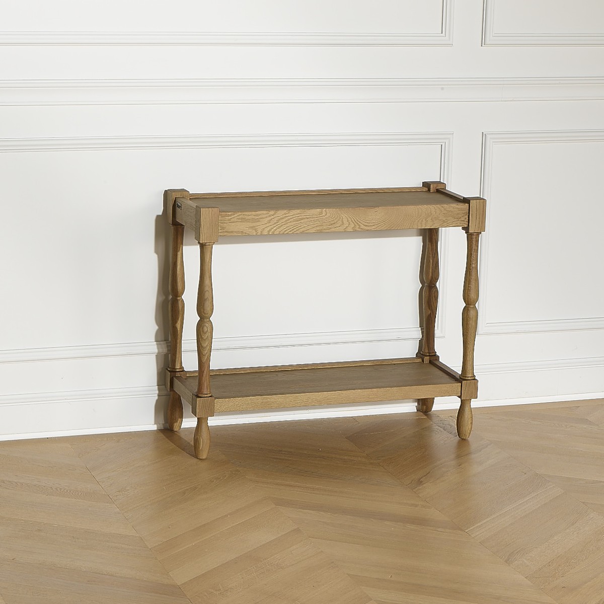 Console style shabby chic en chêne, double plateau EUGENIE marron, ROBIN DES BOIS