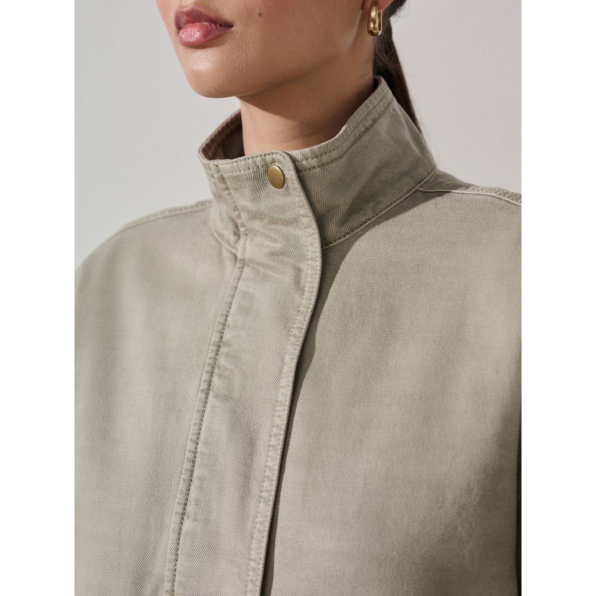 Veste en coton à 2 poches et col cheminée vert kaki, NEXT
