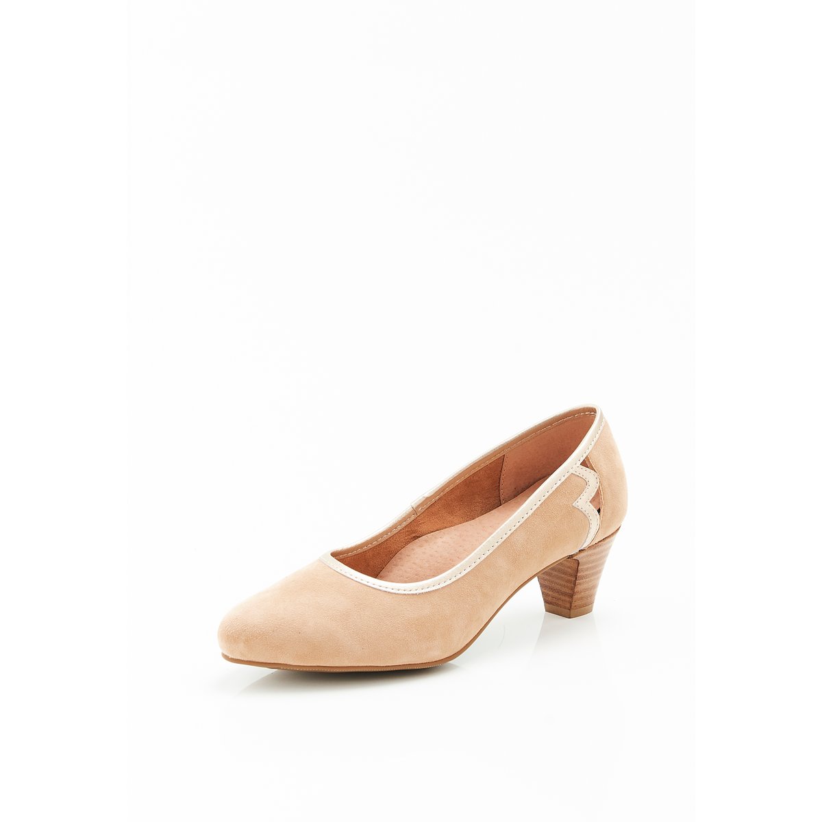 Escarpins fantaisie aspect nubuck marron beige rosé, DAMART