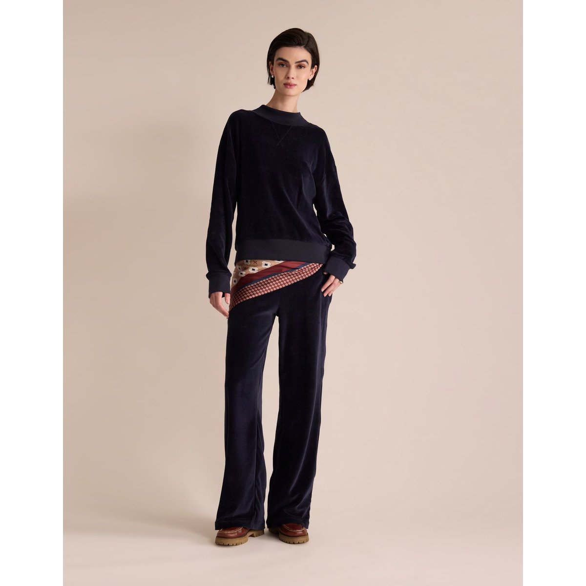 Sweatshirt en velours lisse Manon - Ines de la Fressange Paris bleu marine, INES DE LA FRESSANGE PARIS
