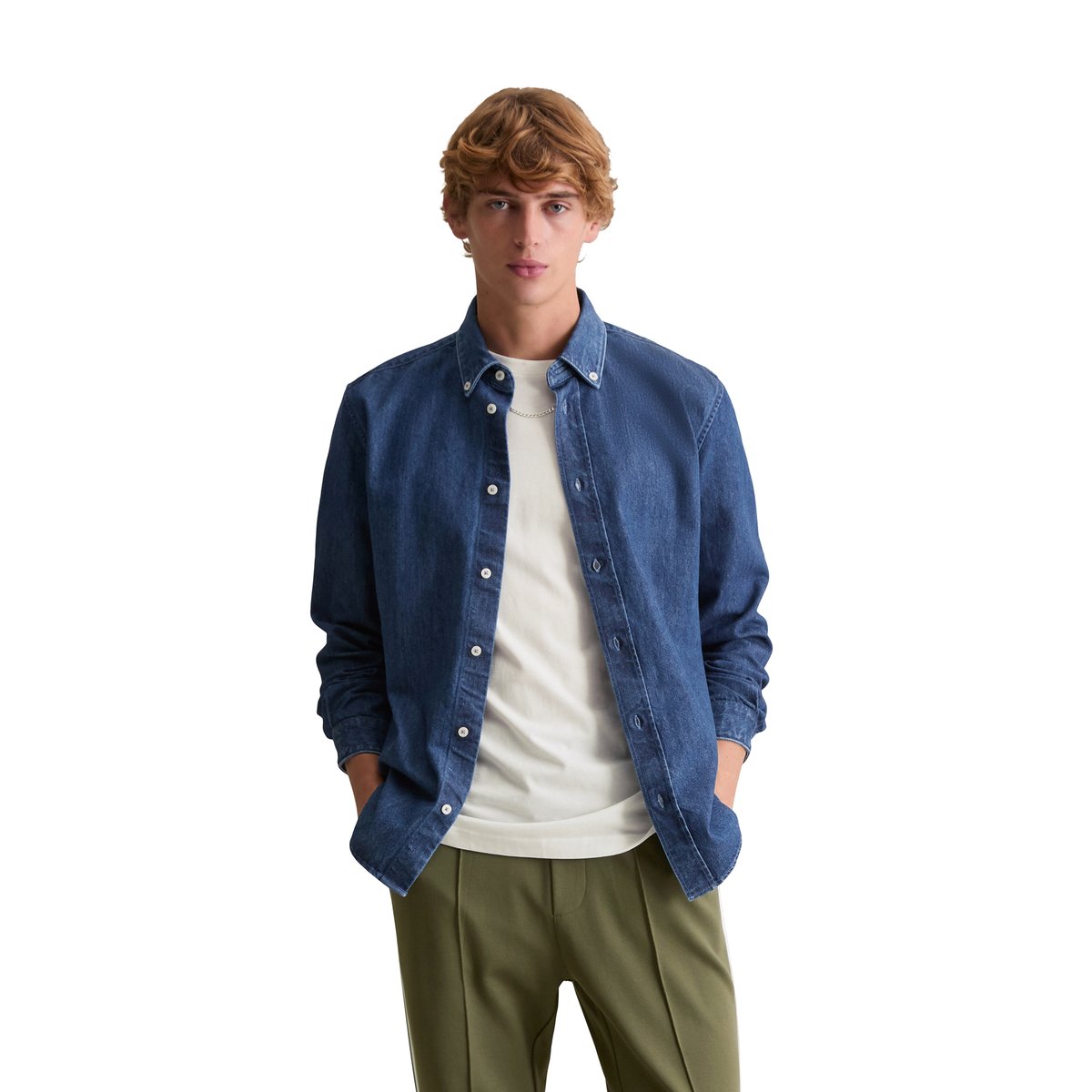 Chemise en jean regular en pur coton bio bleu moyen, MARC O’POLO DENIM