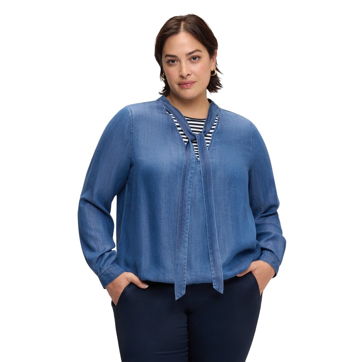 Blouse avec lavallière bleu, FIORELLA RUBINO