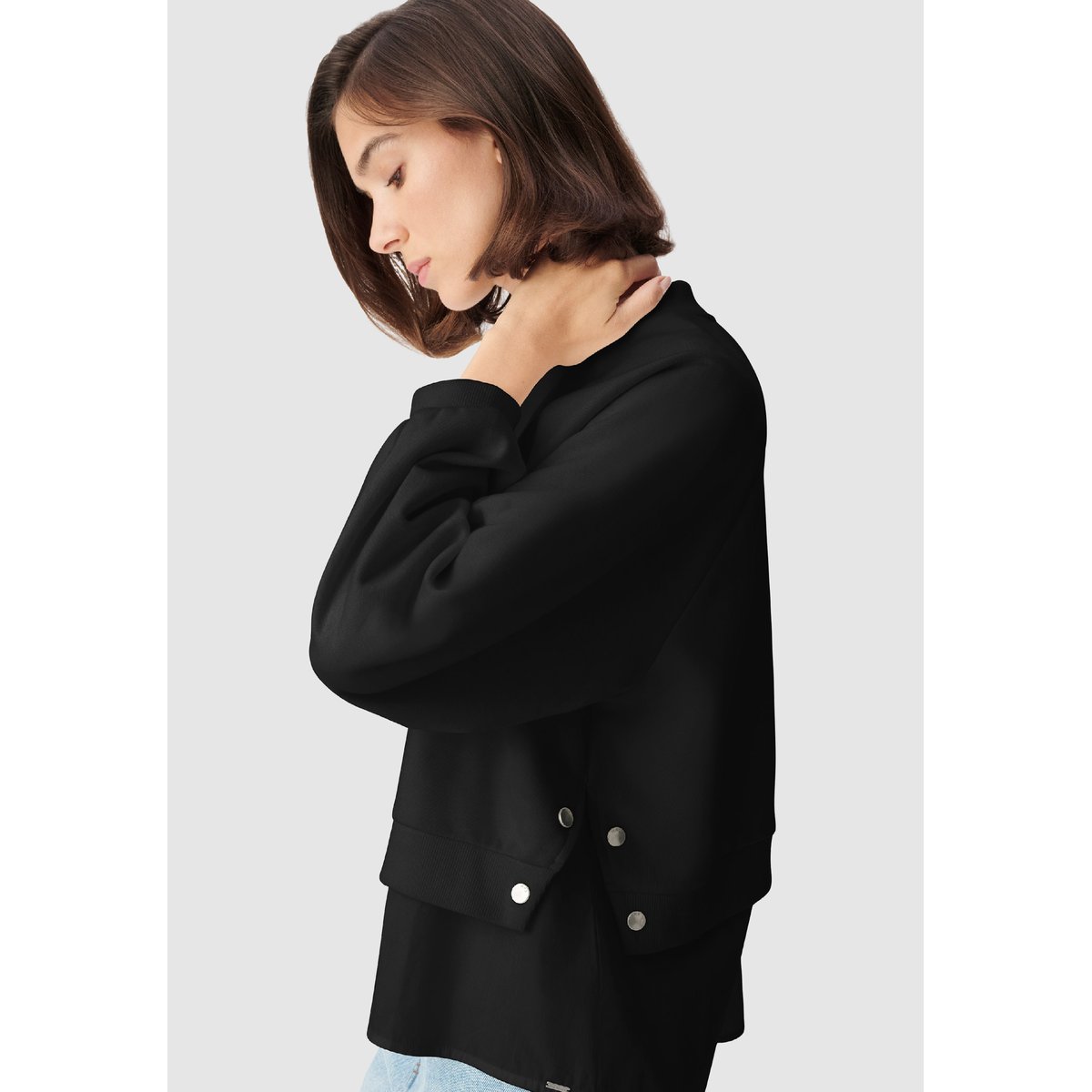 Sweat bi-matière trompe-l'oeil chemise noir, IKKS