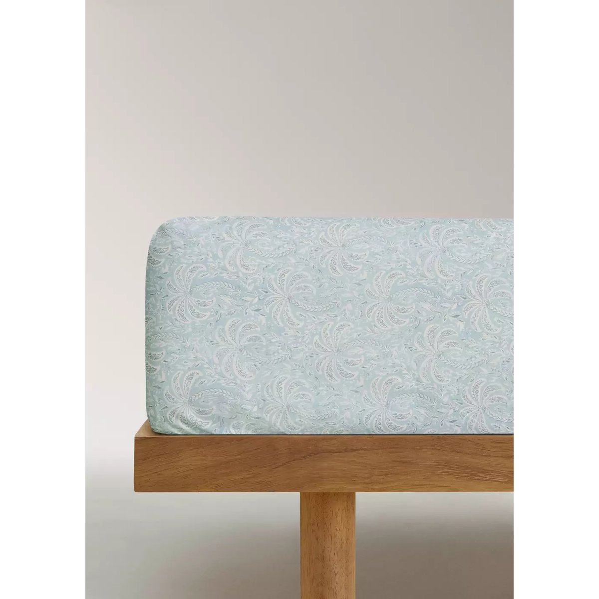 Drap-housse percale de coton imprimé palmiers Lit 90 cm vert pastel, MANGO HOME