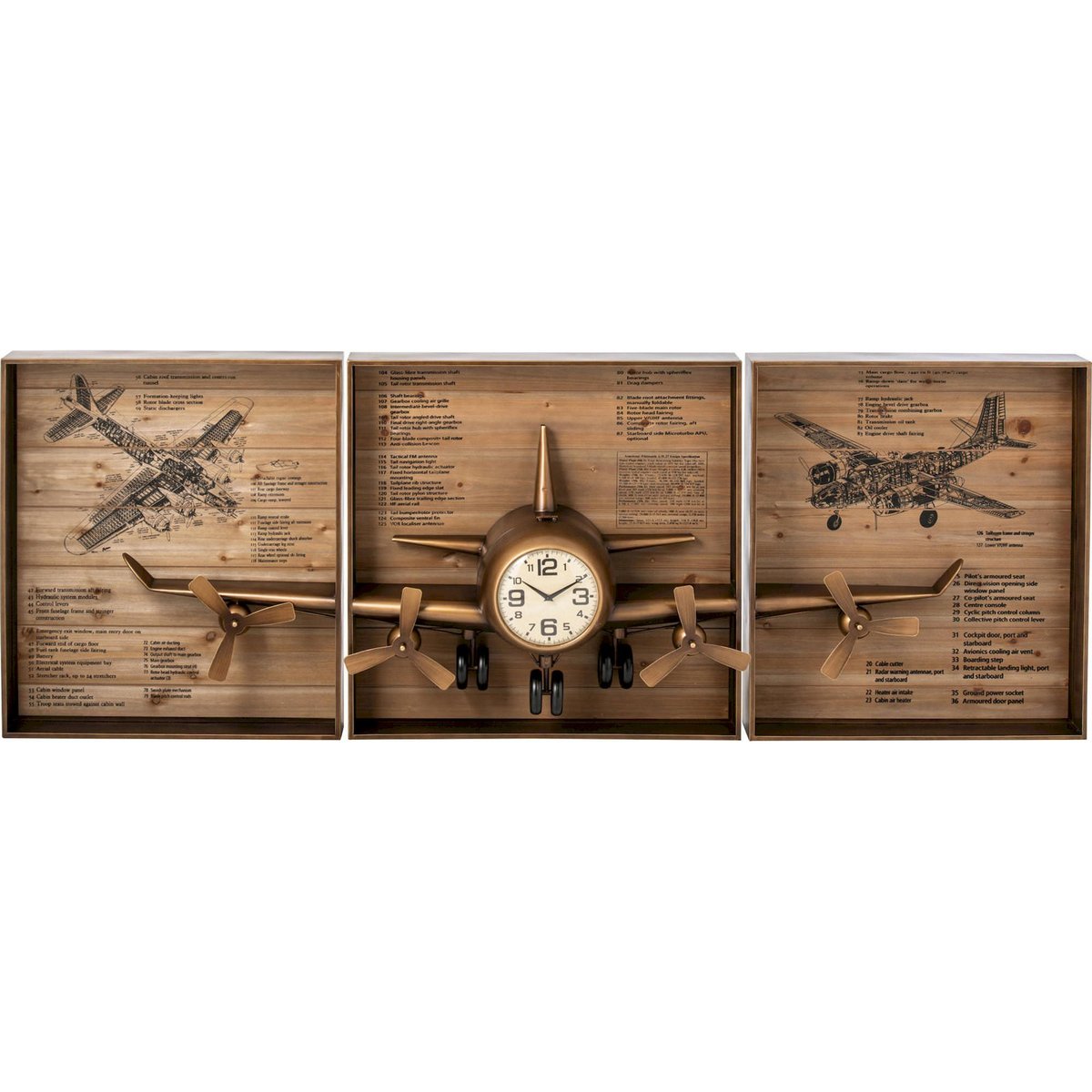 Horloge murale avion en métal doré, RECOLLECTION