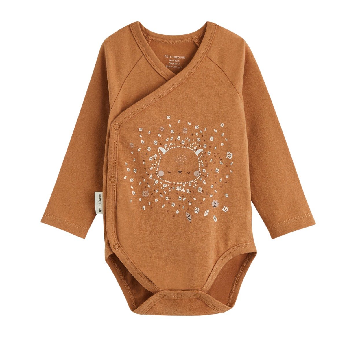 Lot de 2 bodies bébé manches longues ouverture croisée Caramel marron, PETIT BEGUIN