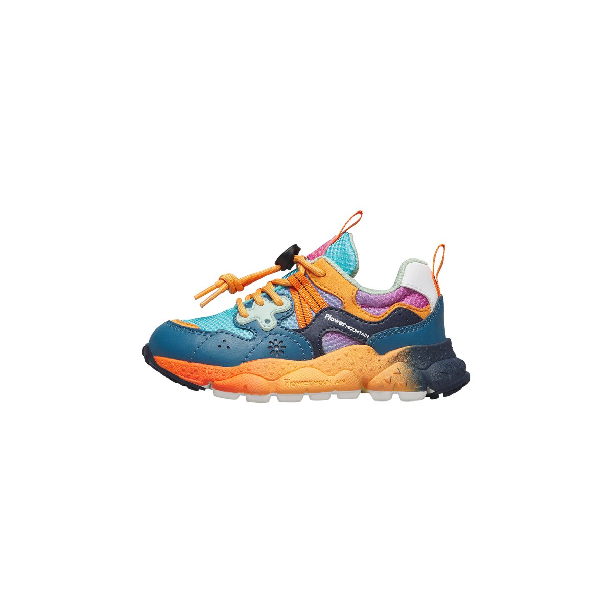 Sneakers en simili cuir et tissu technique YAMANO 3 JUNIOR. marine-orange, NATURINO