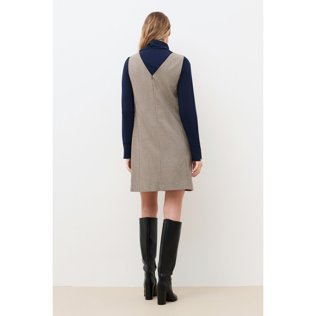 Robe courte col v laine RMILOR taupe, CAROLL