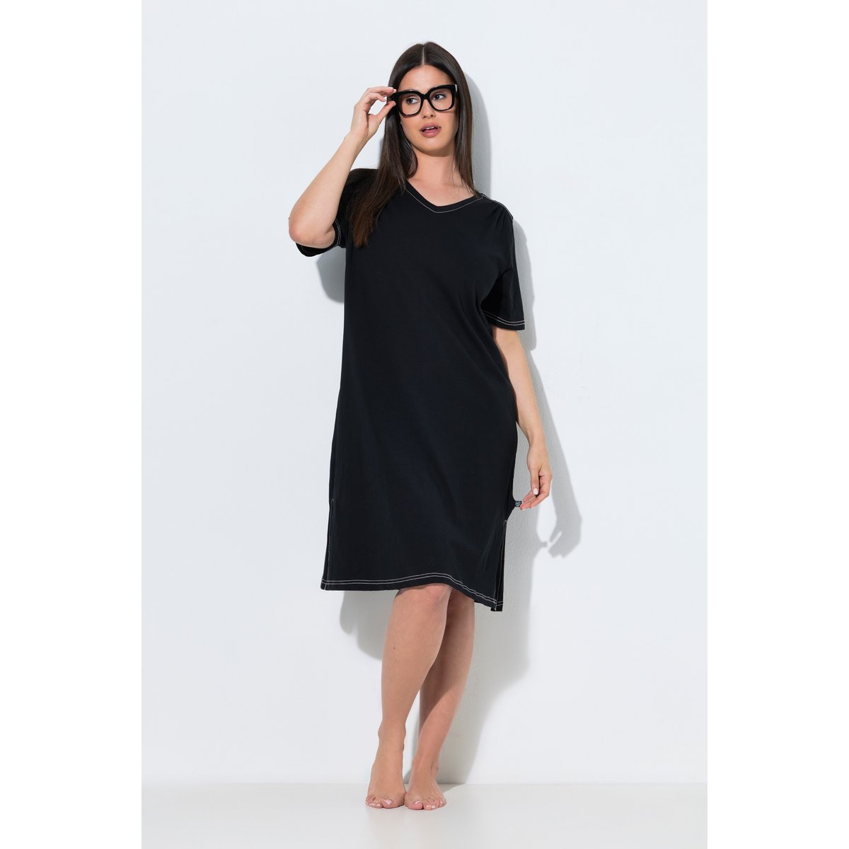 Lot de 2 chemises de nuit, feuilles/uni noir, ULLA POPKEN
