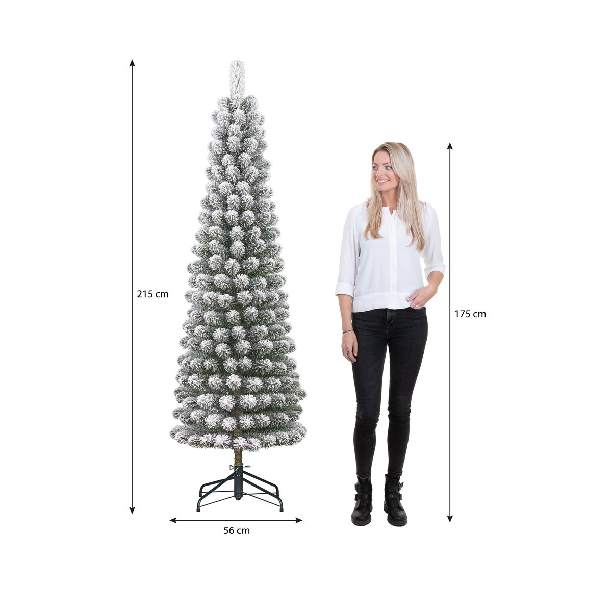 Sapin de Noël artificiel étroit enneigé H215 cm CHARLTON vert, BLACK BOX TREES