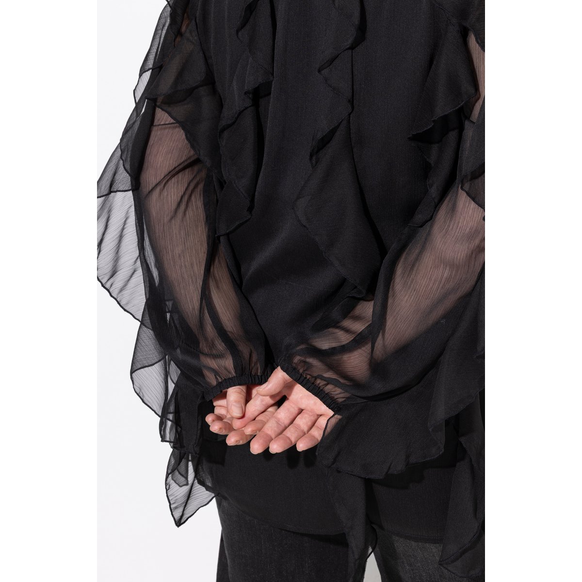 Blouse à volants, coupe évasée noir, ULLA POPKEN
