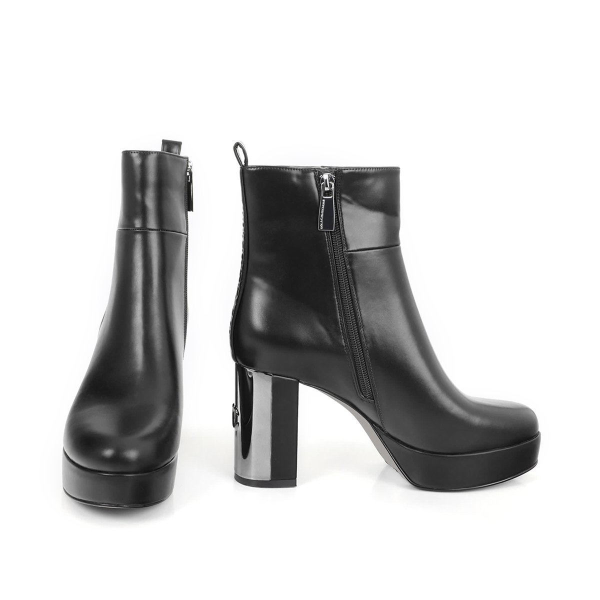 Bottines à plateforme et talon bloc métallique noir, LOLA CASADEMUNT