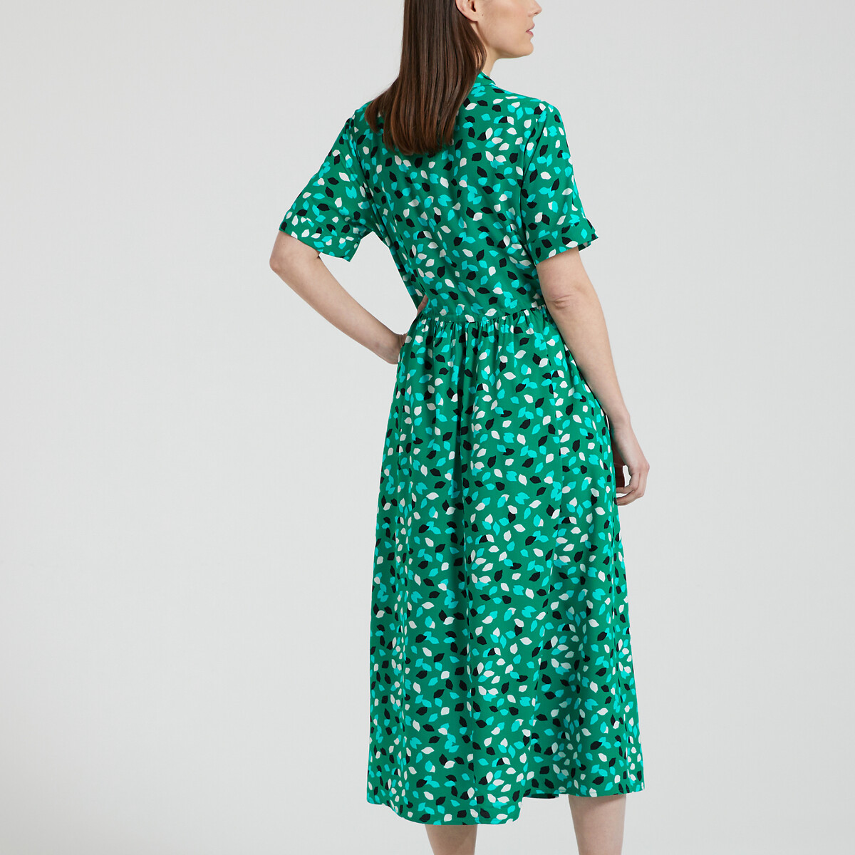 Printed Shirt Dress with Tie Waist green print, PIECES