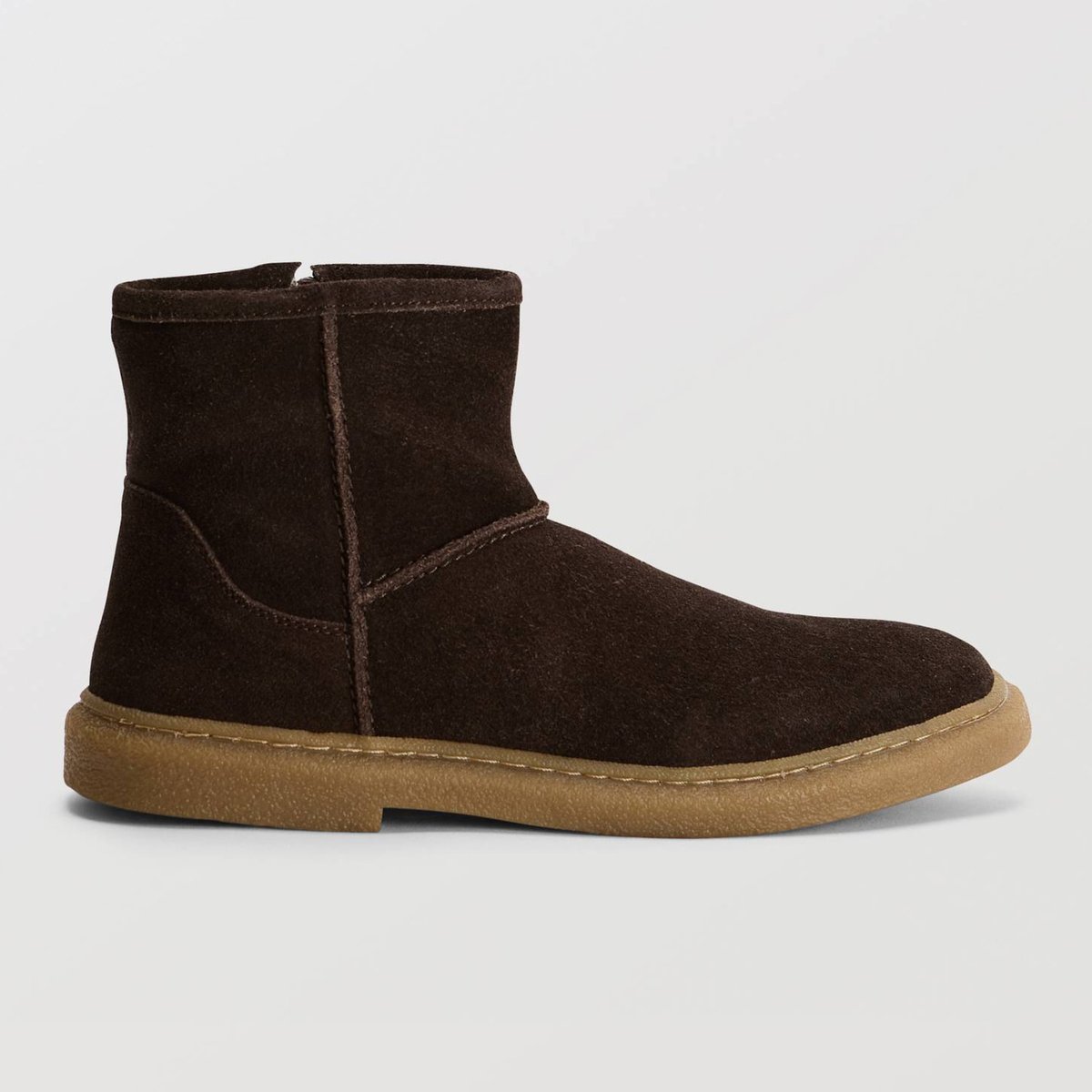 Bottines fourrées en cuir responsable chocolat, MONOPRIX
