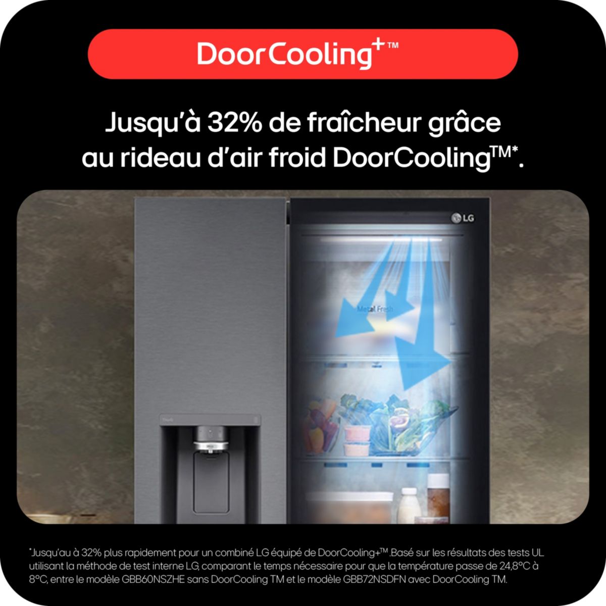 Réfrigérateur Américain GSXE90MBAD Instaview couleur unique, LG