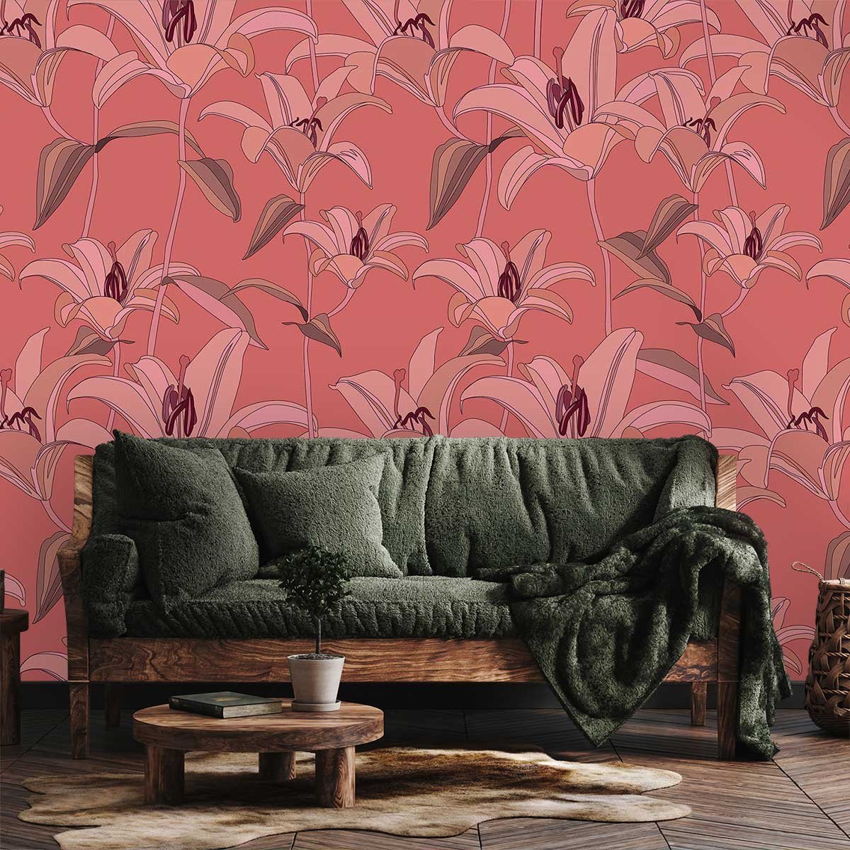 Papier peint panoramique fleurs pinky intissé, HEXOA